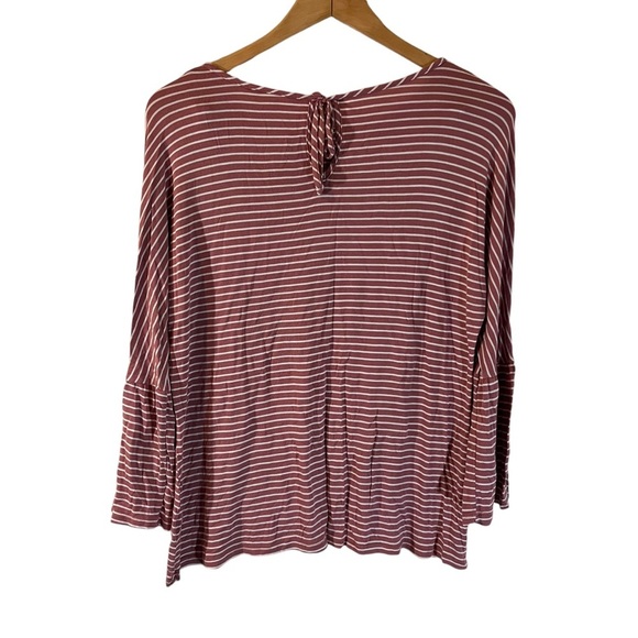 Lauren Conrad Striped Blouse Large Knit Pink White Long Bell Sleeves Keyhole Top - Picture 2 of 5